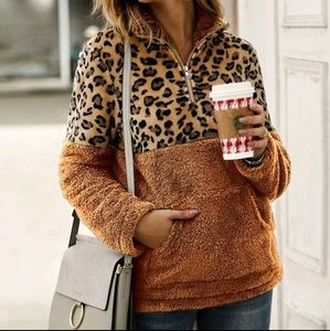 Leopard Panel Teddy Sweatshirt